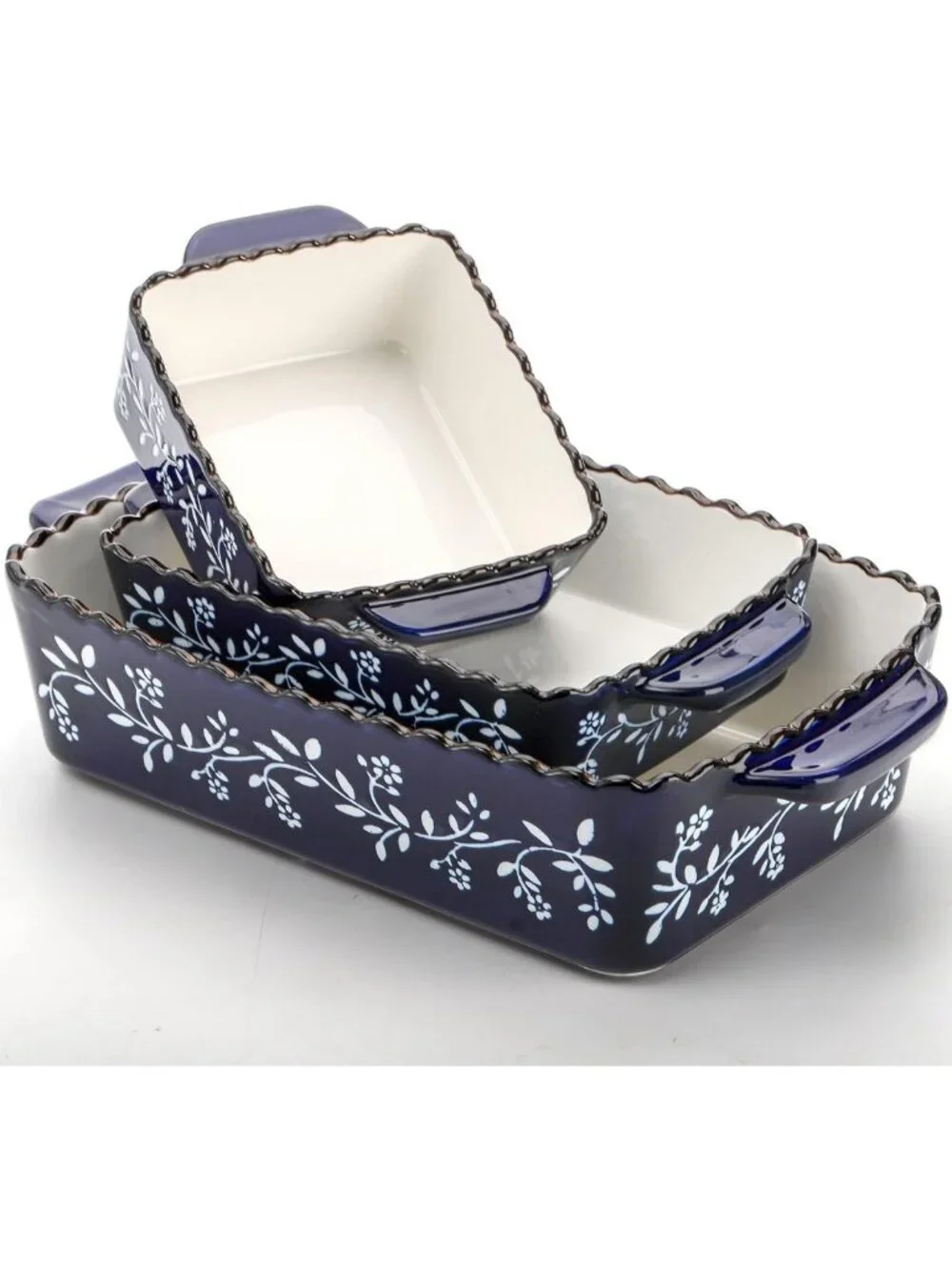 Ceramic Bakeware Set - 3 Rectangular Lasagna Pans for Casseroles & Cakes, Cobalt